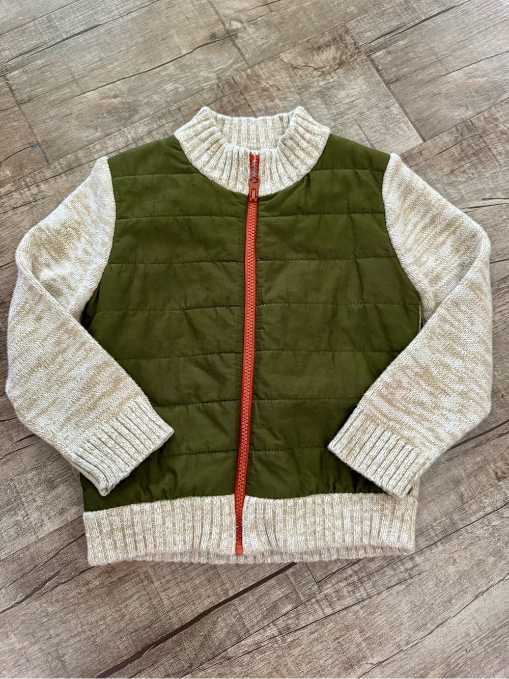 Boys Quilted Sweater‎ Jacket 5T Olive Green Puffer Knit Mock Neck Full Zip
